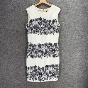 R&K Originals Dress Women 14 White Floral Sheath Midi Zipper Sleeveless Casual